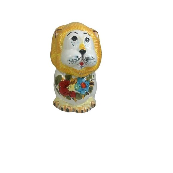 GUARD CAT hollywood regency vtg ceramic cookie jar Leo Lion fiori italian art - Picture 2 of 16